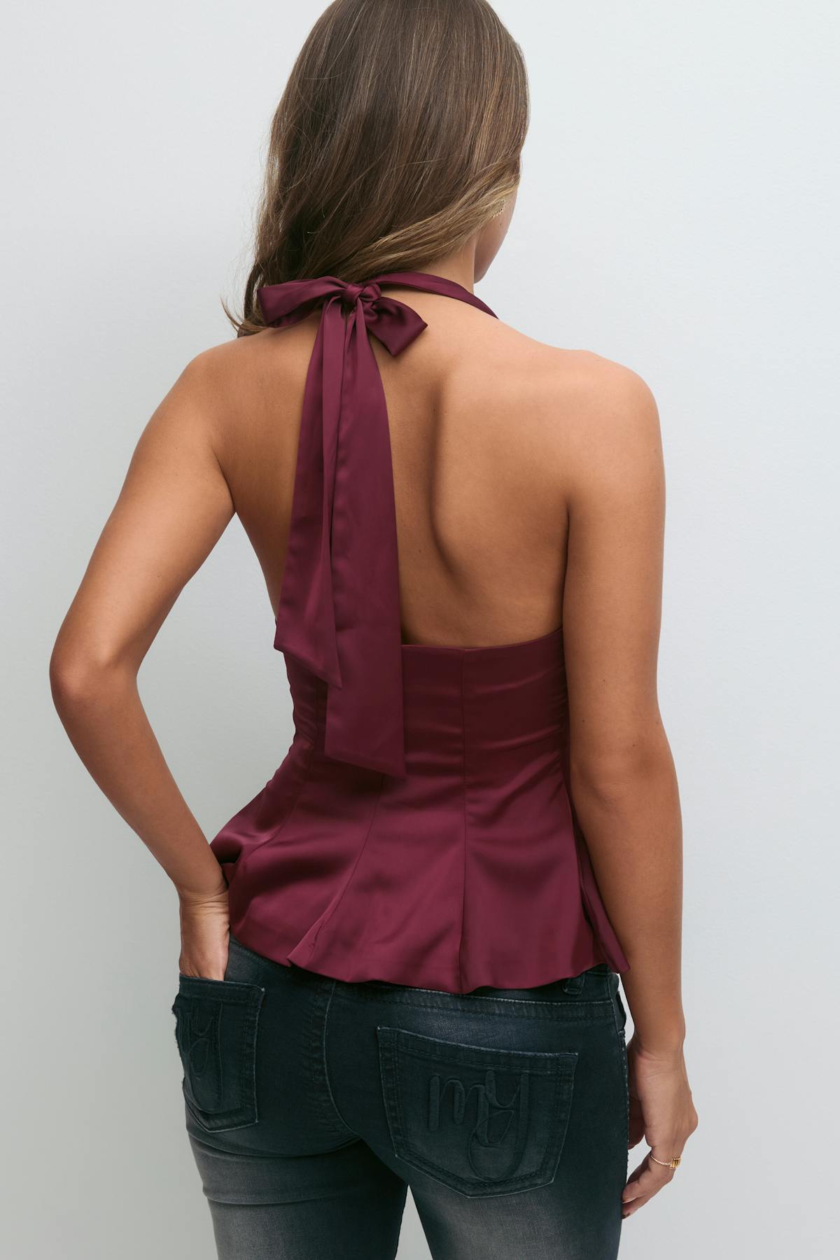 14+ satin halterneck top - Bordeaux foncé