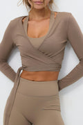 Cropped yoga wrap cardigan - Espresso brown