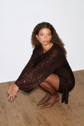 Sequin tie mini dress - Marron foncé