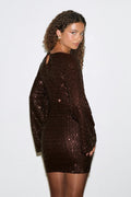 Sequin tie mini dress - Marron foncé