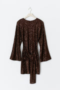 Sequin tie mini dress - Marron foncé