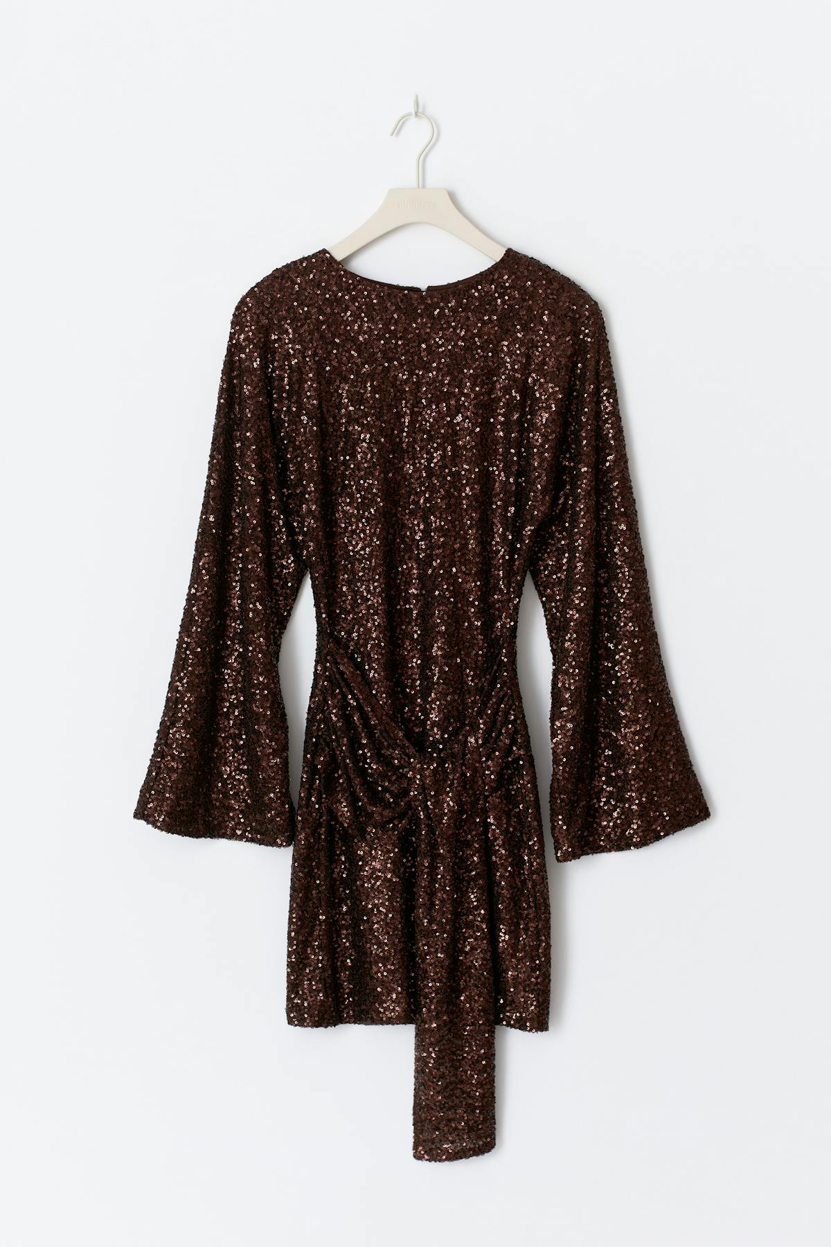 Sequin tie mini dress - Marron foncé