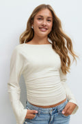 Y ruched long sleeve top - Blanc cassé
