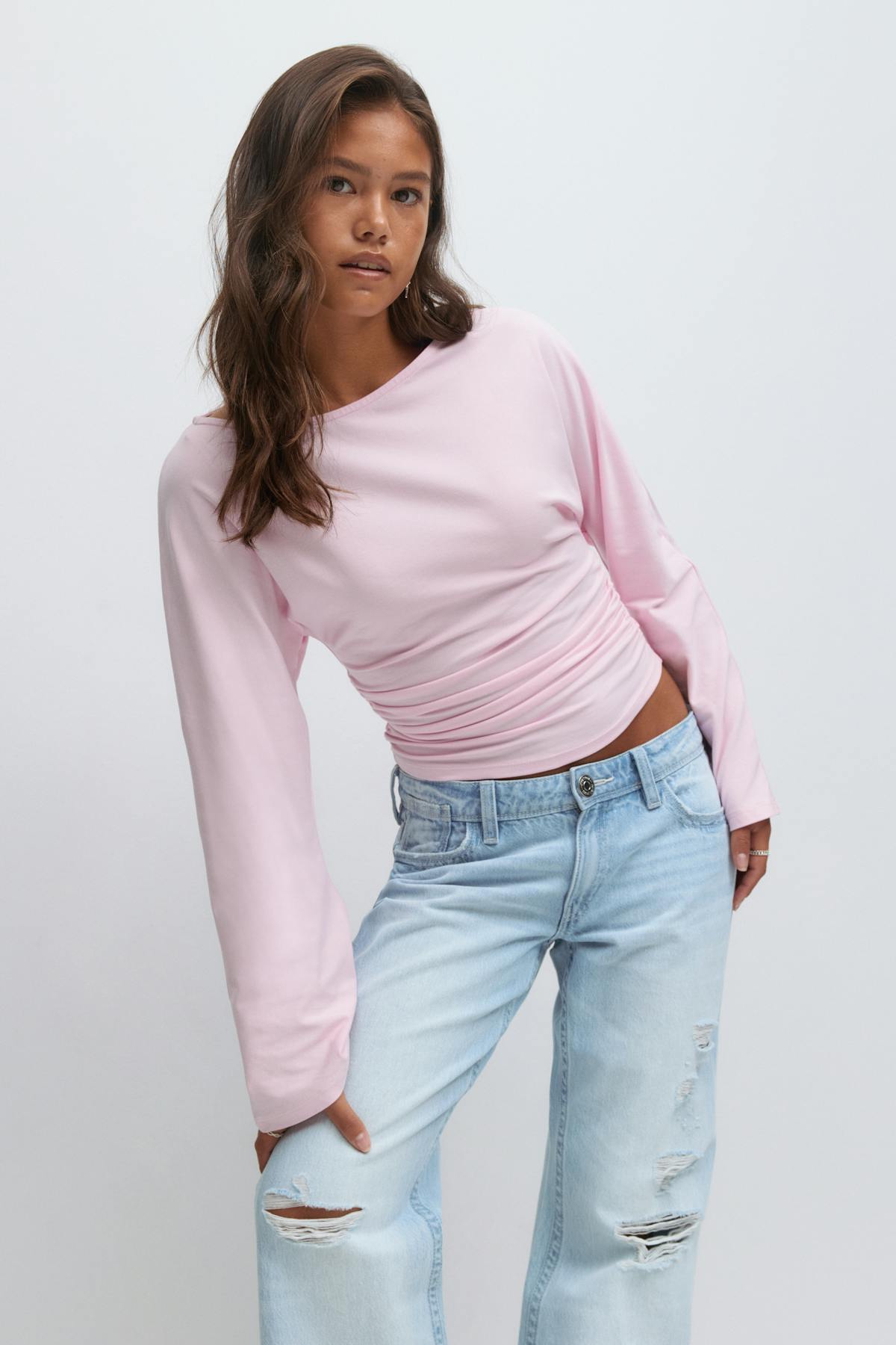 Y ruched long sleeve top - Rose