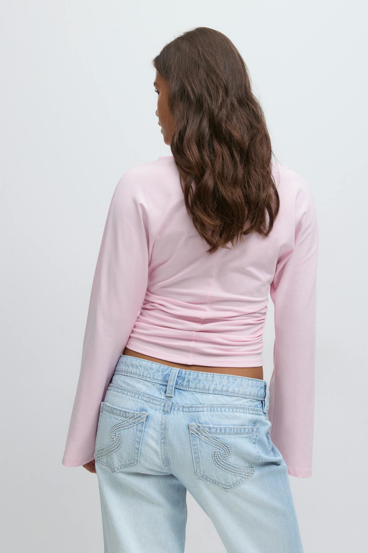 Y ruched long sleeve top - Rose