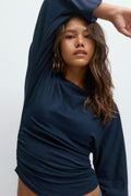 Y ruched long sleeve top - Navy blazer