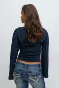 Y ruched long sleeve top - Navy blazer