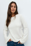 Tie back long sleeve top - Blanc cassé