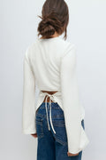 Tie back long sleeve top - Blanc cassé