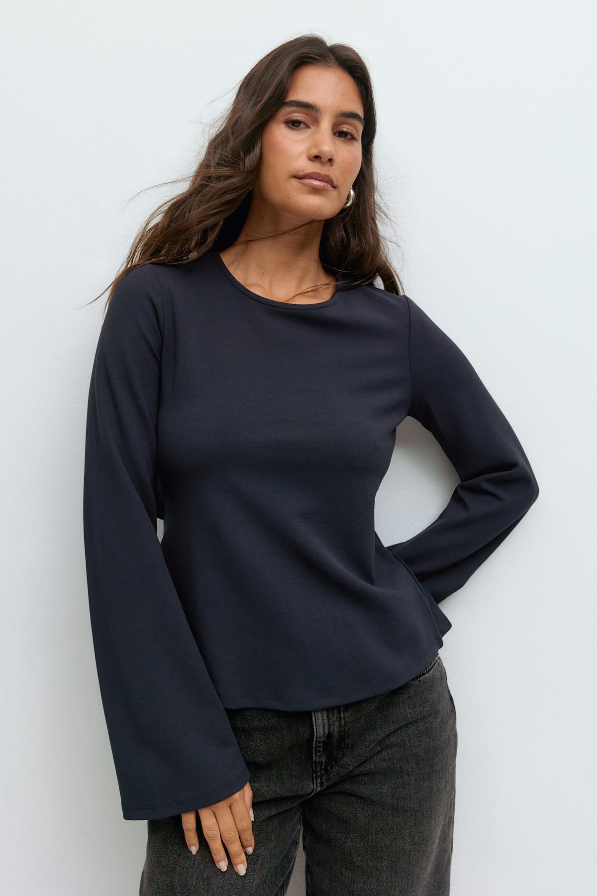 Tie back long sleeve top - Blanc cassé