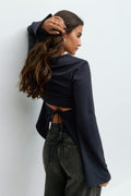 Tie back long sleeve top - Blanc cassé