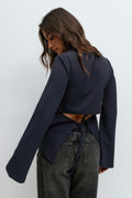 Tie back long sleeve top - Navy blazer