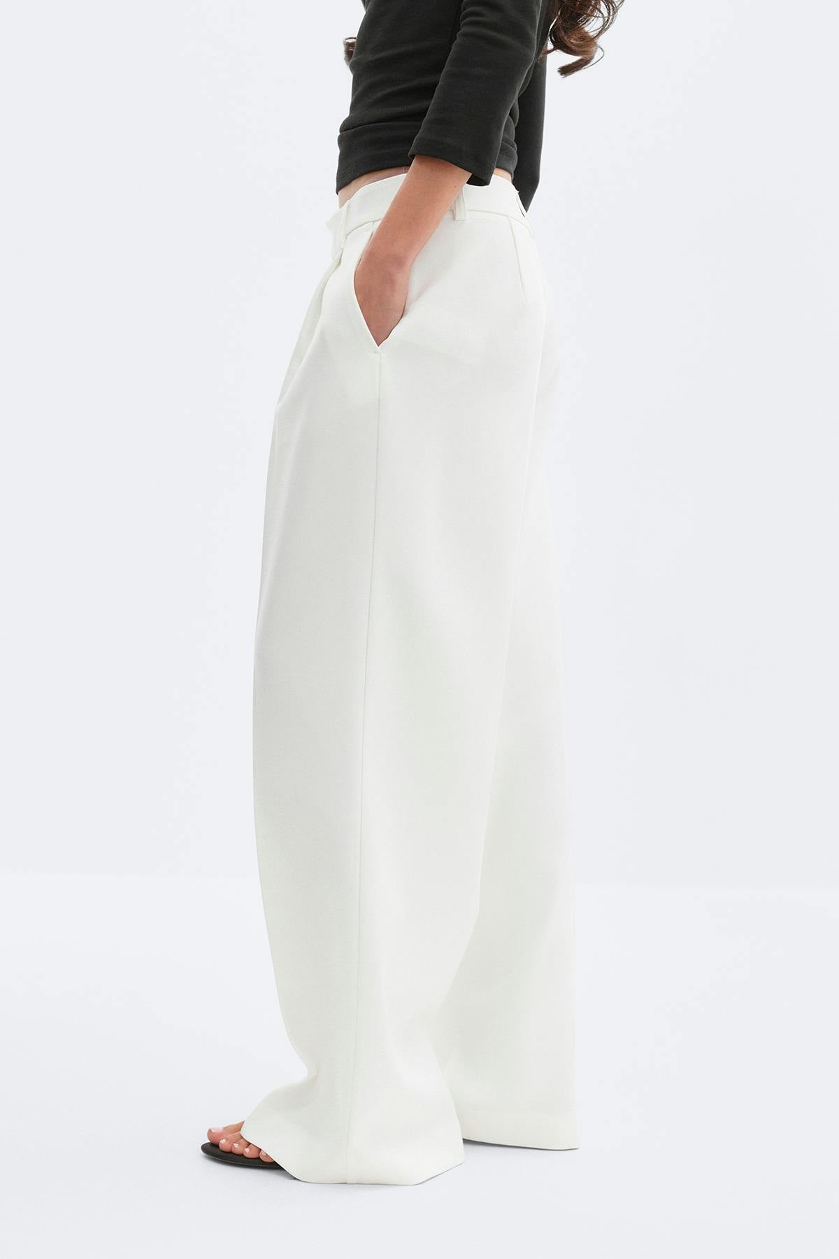 Mid waist pleated trousers - Blanc