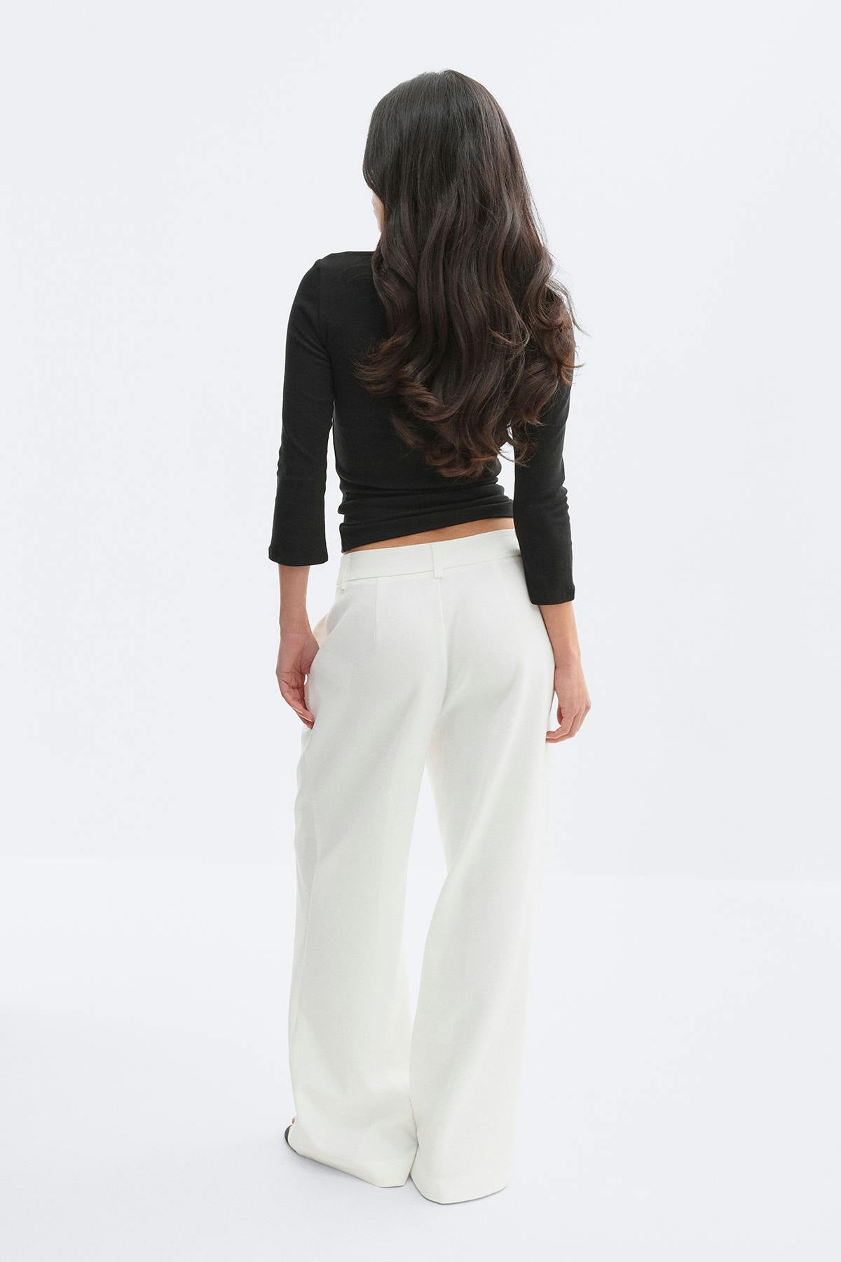 Mid waist pleated trousers - Blanc