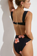 Wide strap swimsuit - Black/hibiscus