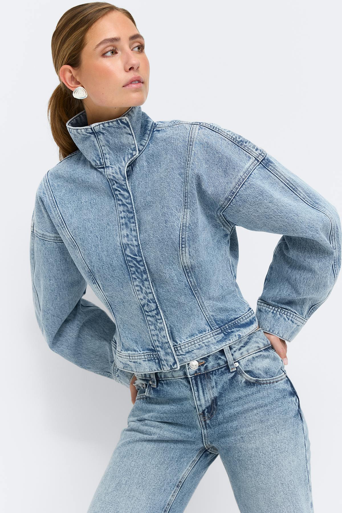 Sculpted denim jacket - Cold blue