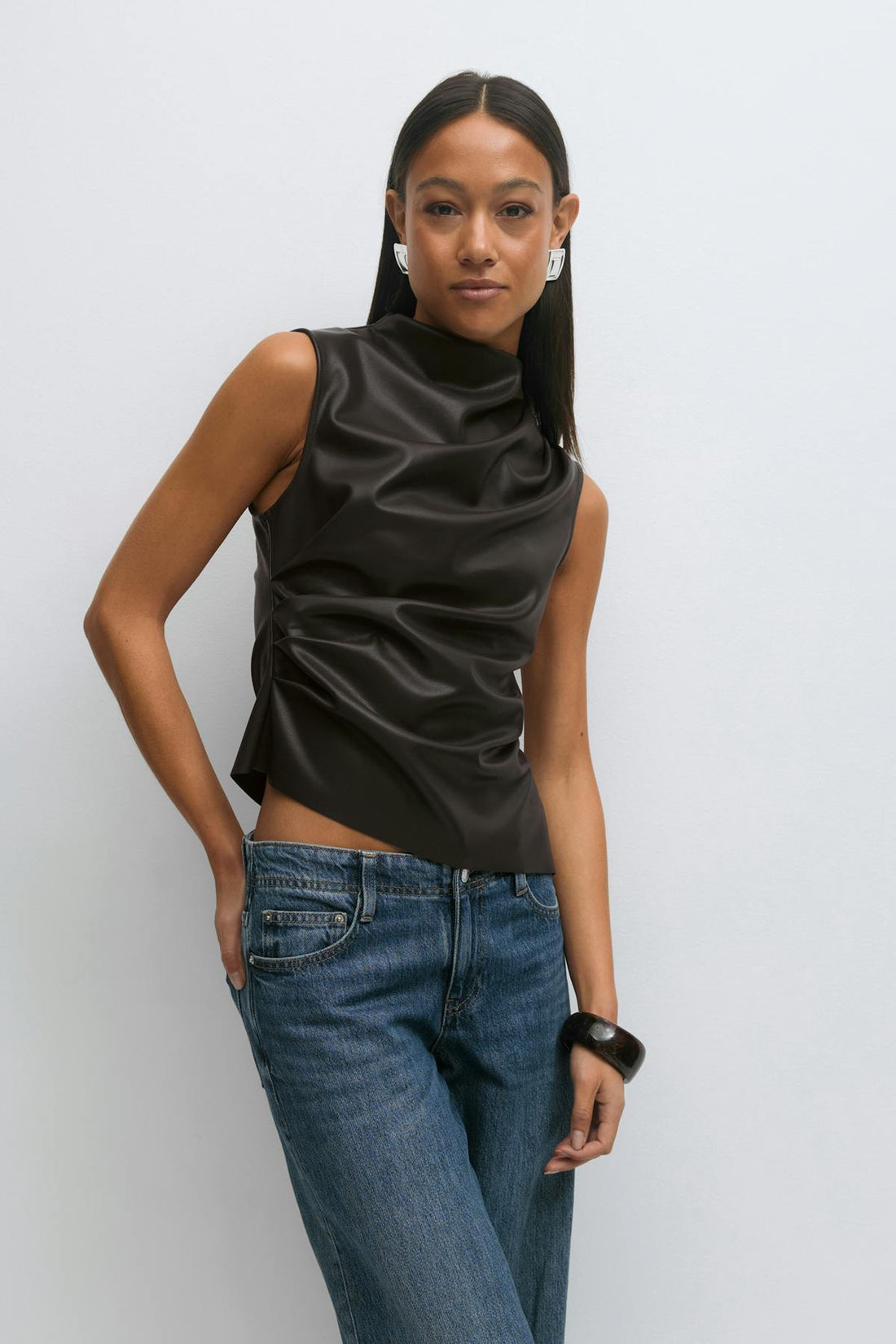 Drapy pu tank - Marron foncé