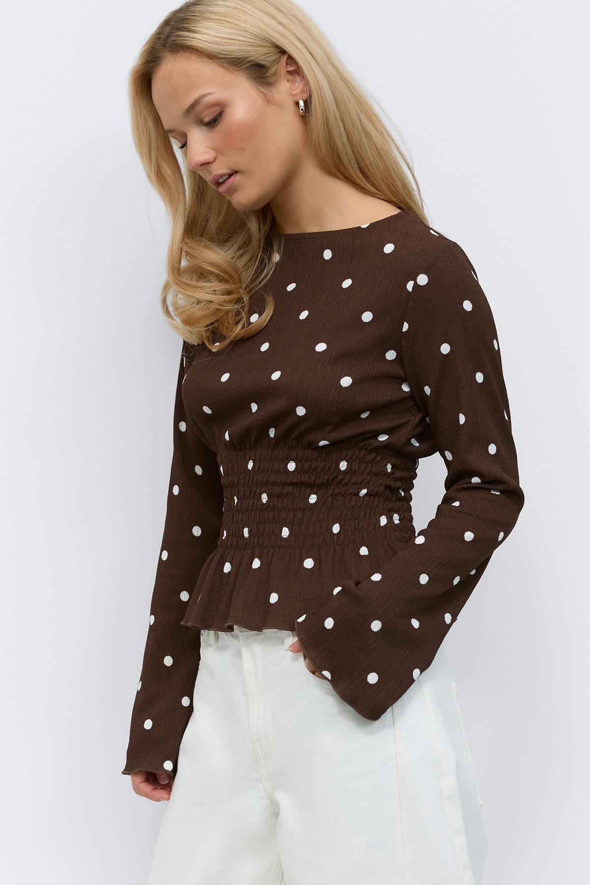 Long sleeve smock top - Pink dot
