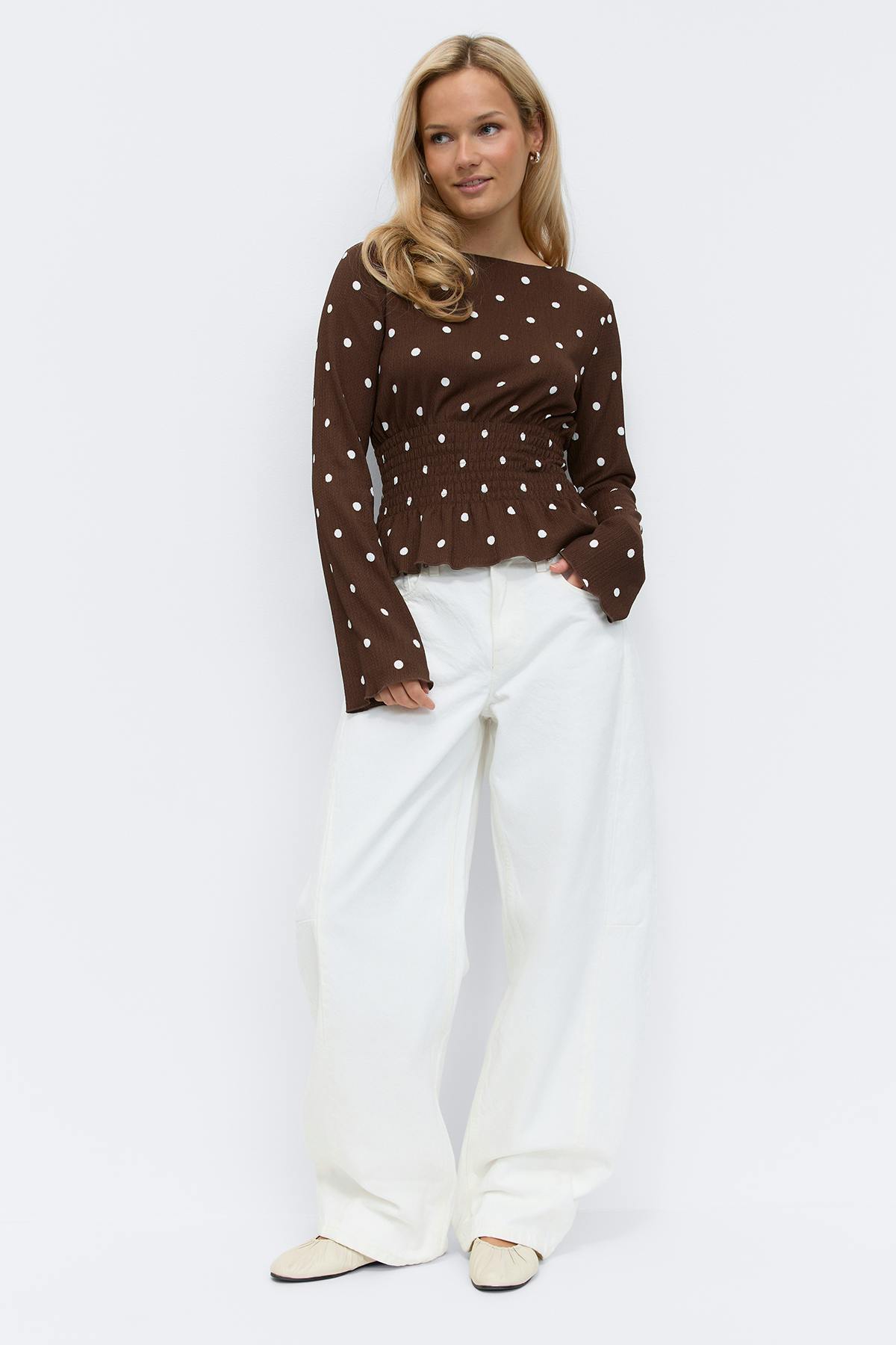 Long sleeve smock top - Pink dot