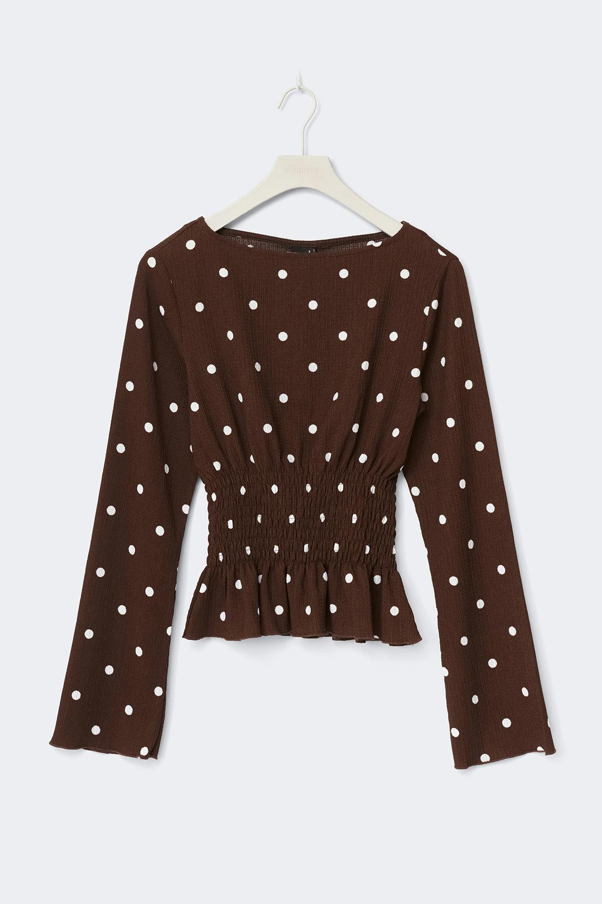 Long sleeve smock top - Pink dot