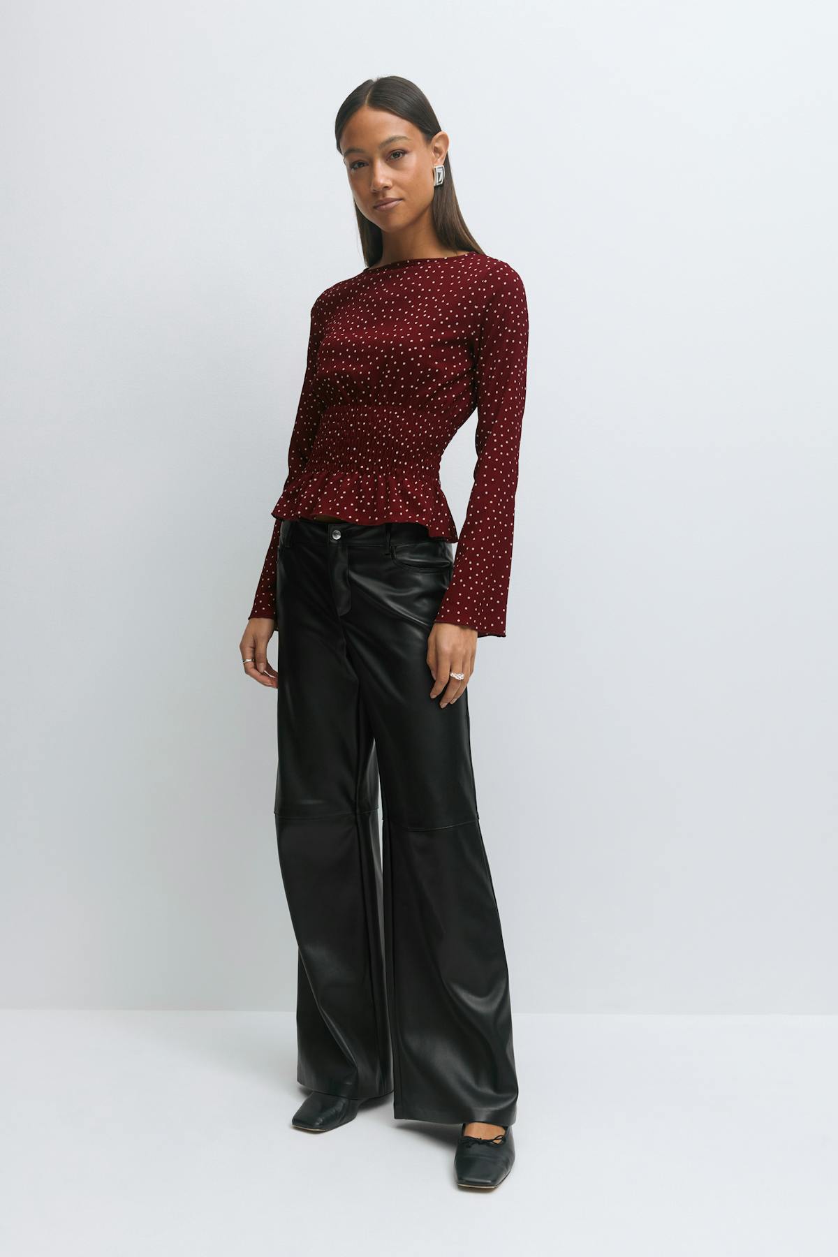 Long sleeve smock top - Pomegranate/dot
