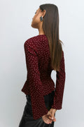 Long sleeve smock top - Pomegranate/dot