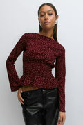 Long sleeve smock top - Brown dot aop
