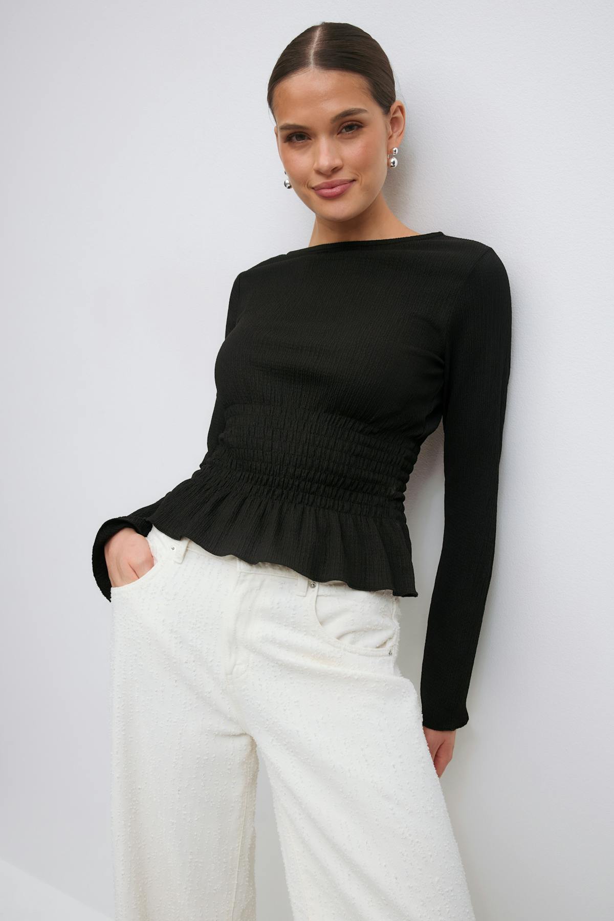 Long sleeve smock top - Pomegranate/dot