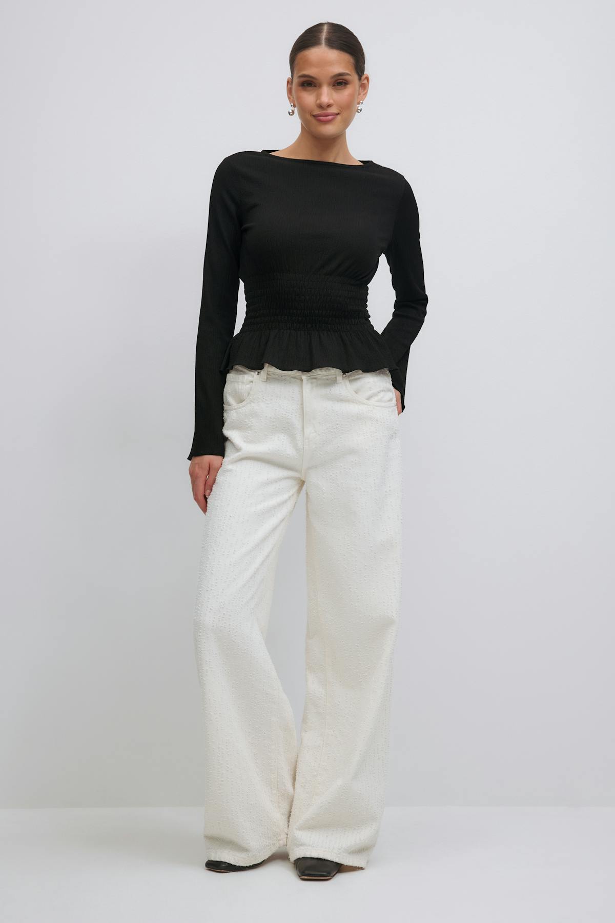 Long sleeve smock top - Pomegranate/dot