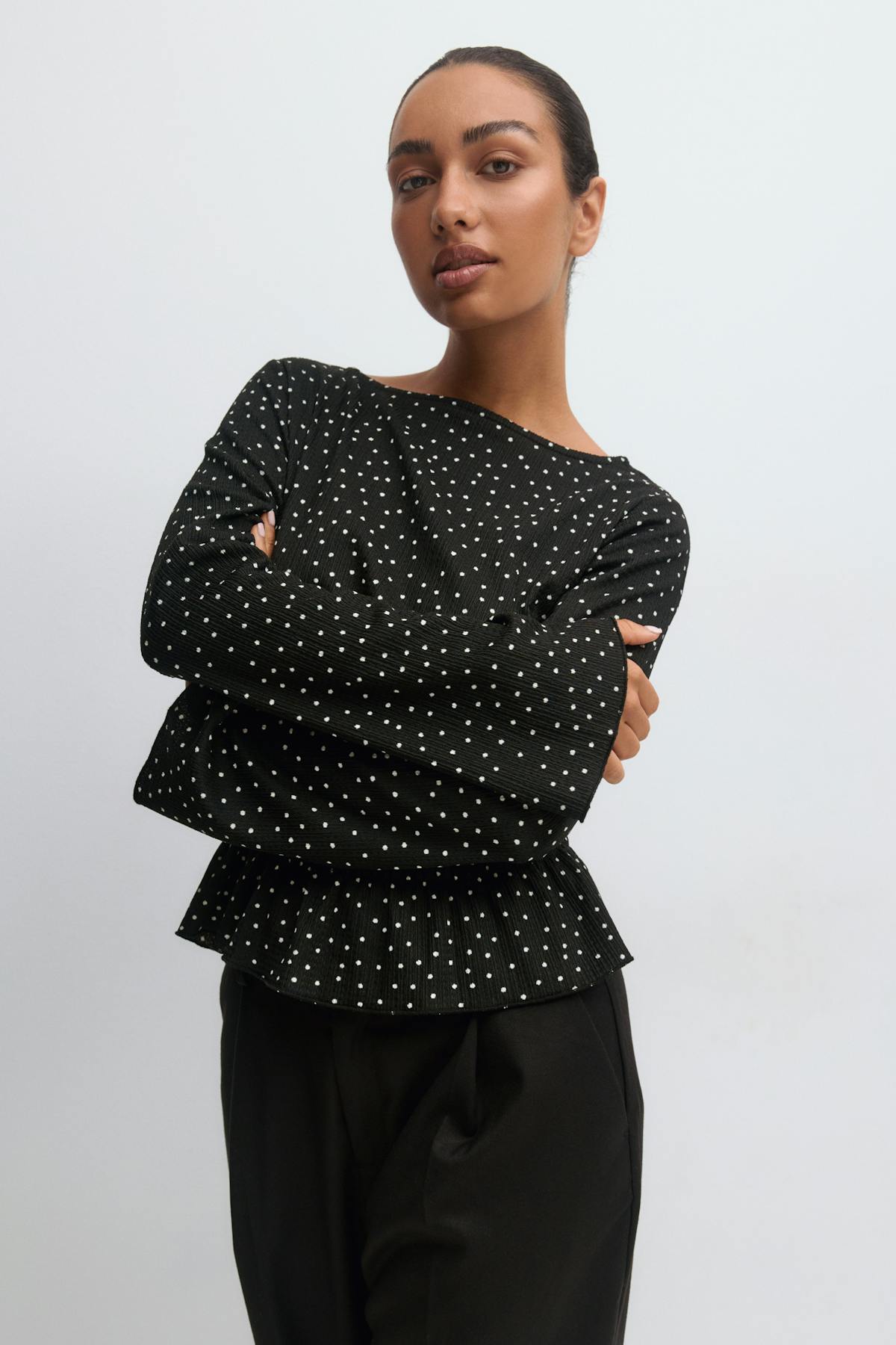 Long sleeve smock top - Black dot