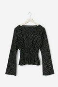Long sleeve smock top - Black dot