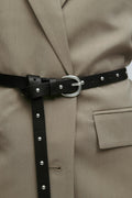 Studded long belt - Black/silver