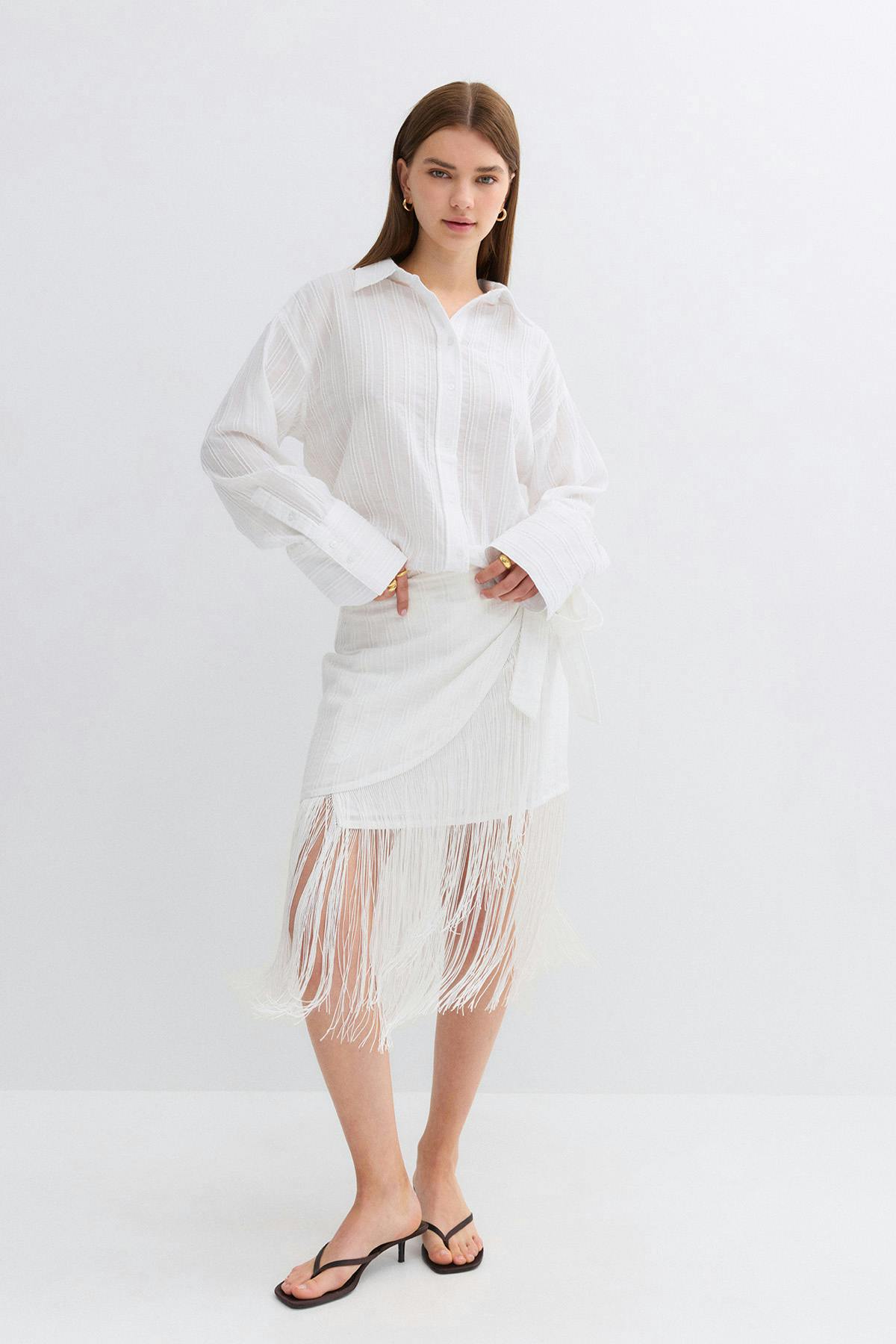Structured skirt - White/stripe
