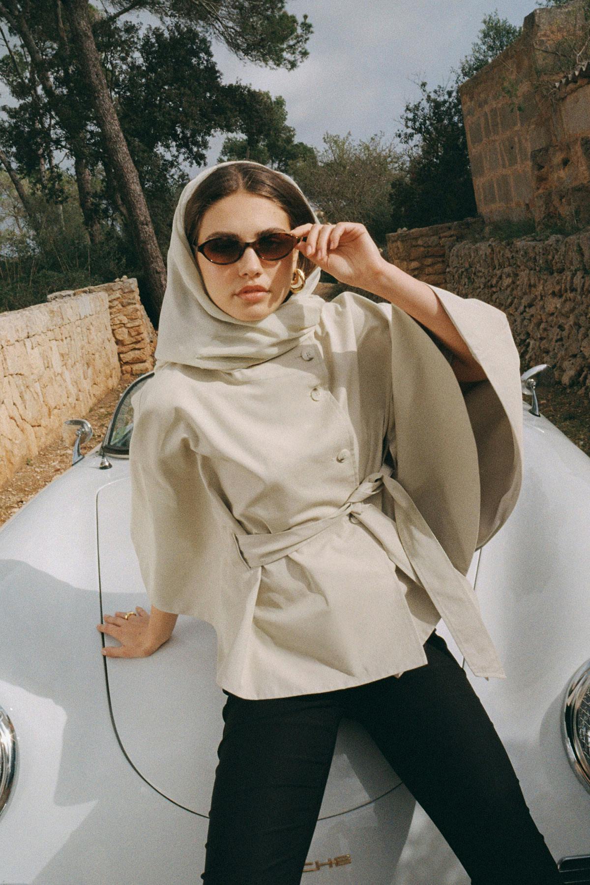 Short cape trench jacket - Noir