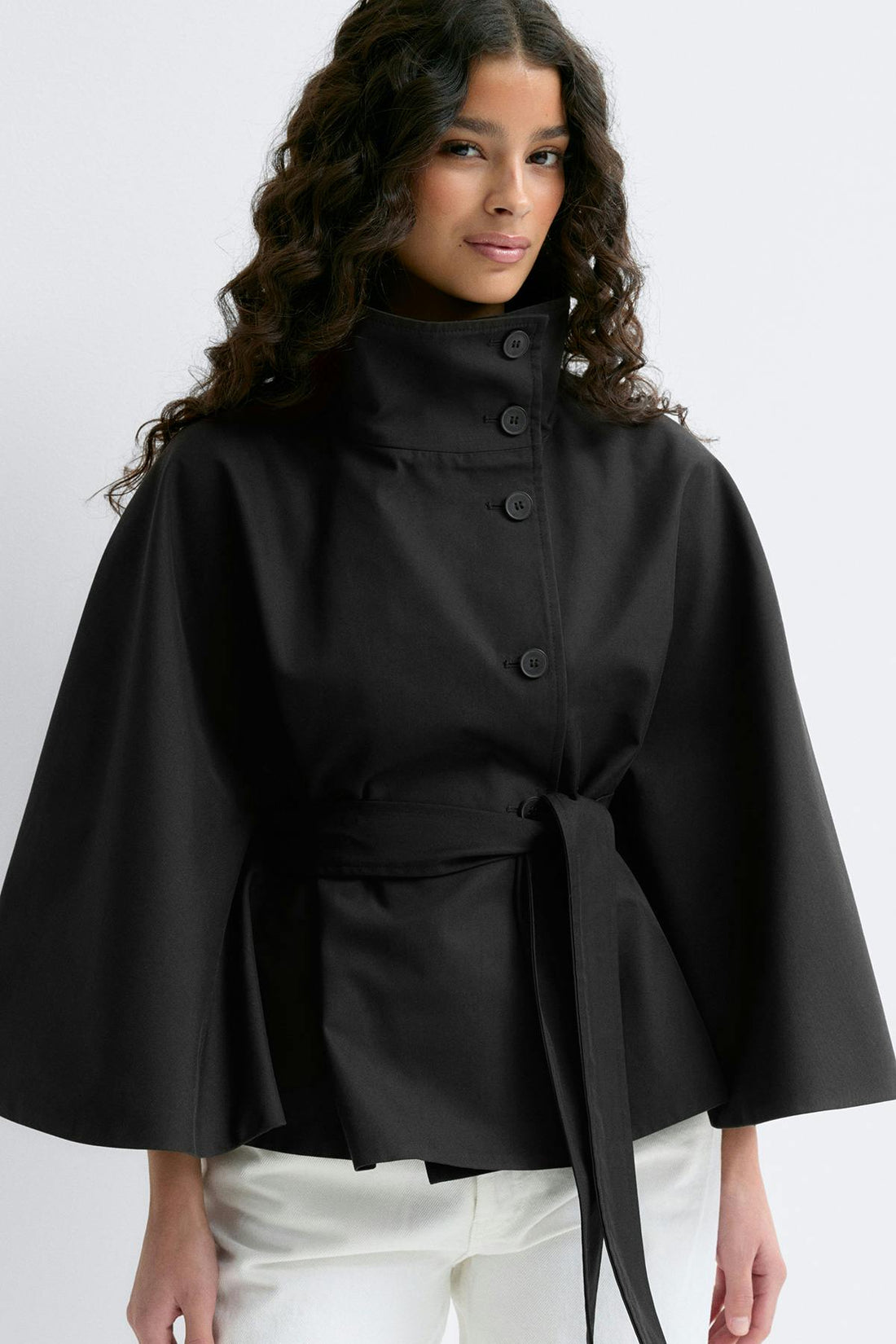 Short cape trench jacket - Noir