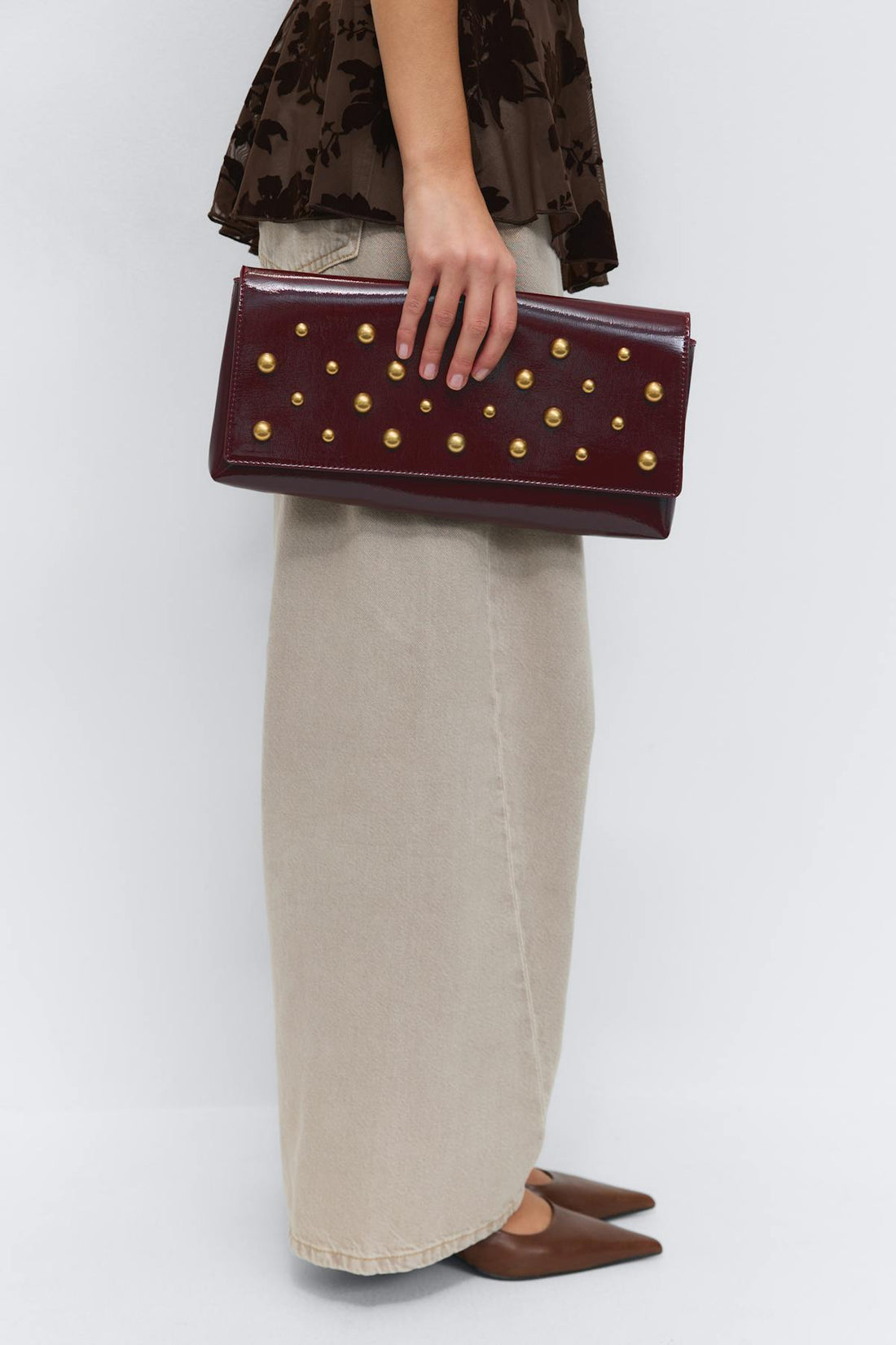Patent studded clutch - Bordeaux