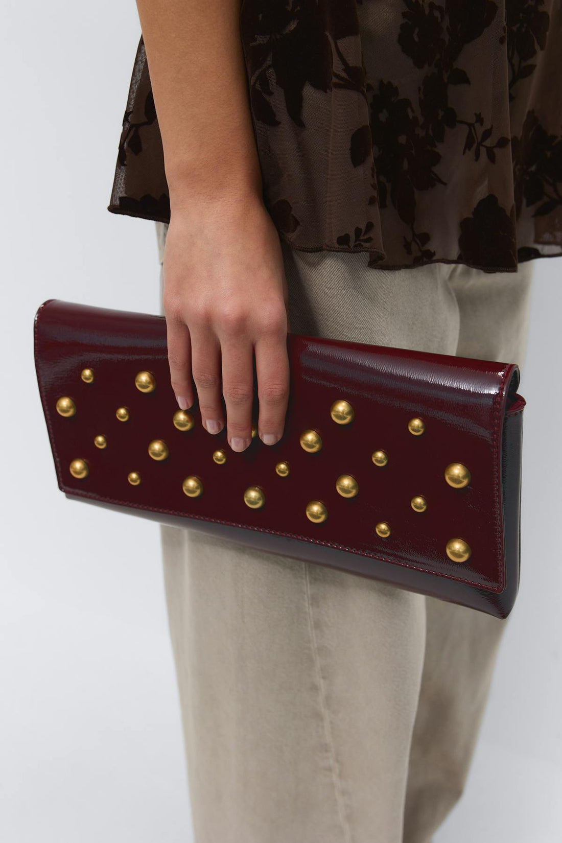 Patent studded clutch - Bordeaux