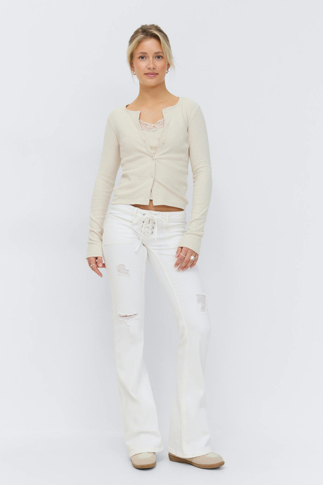 14+ pleated tie jeans - Blanc