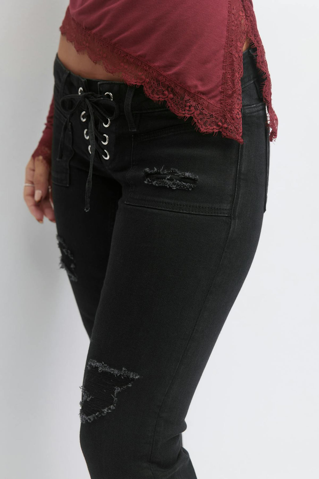 14+ pleated tie jeans - Offblack