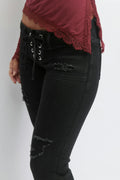 14+ pleated tie jeans - Offblack