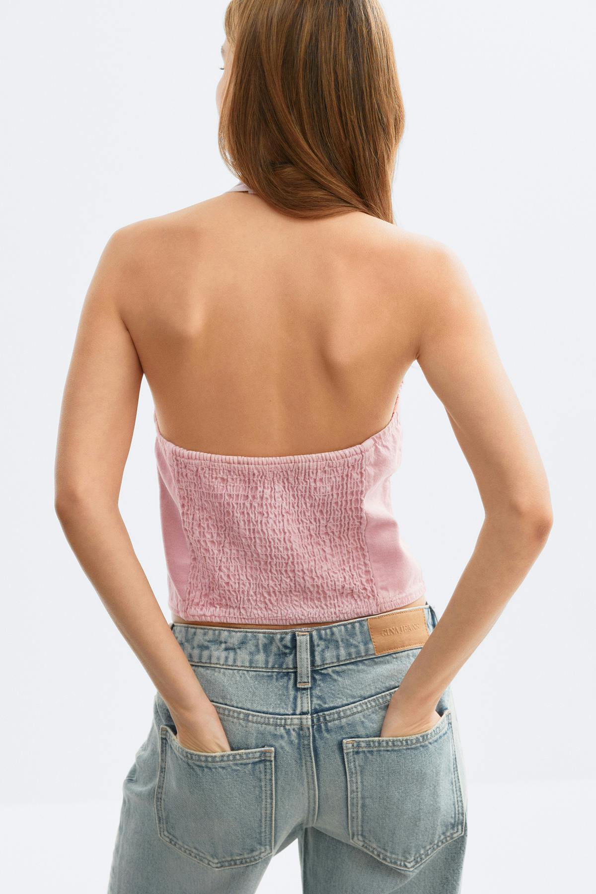 Denim halterneck top - Orchid pink