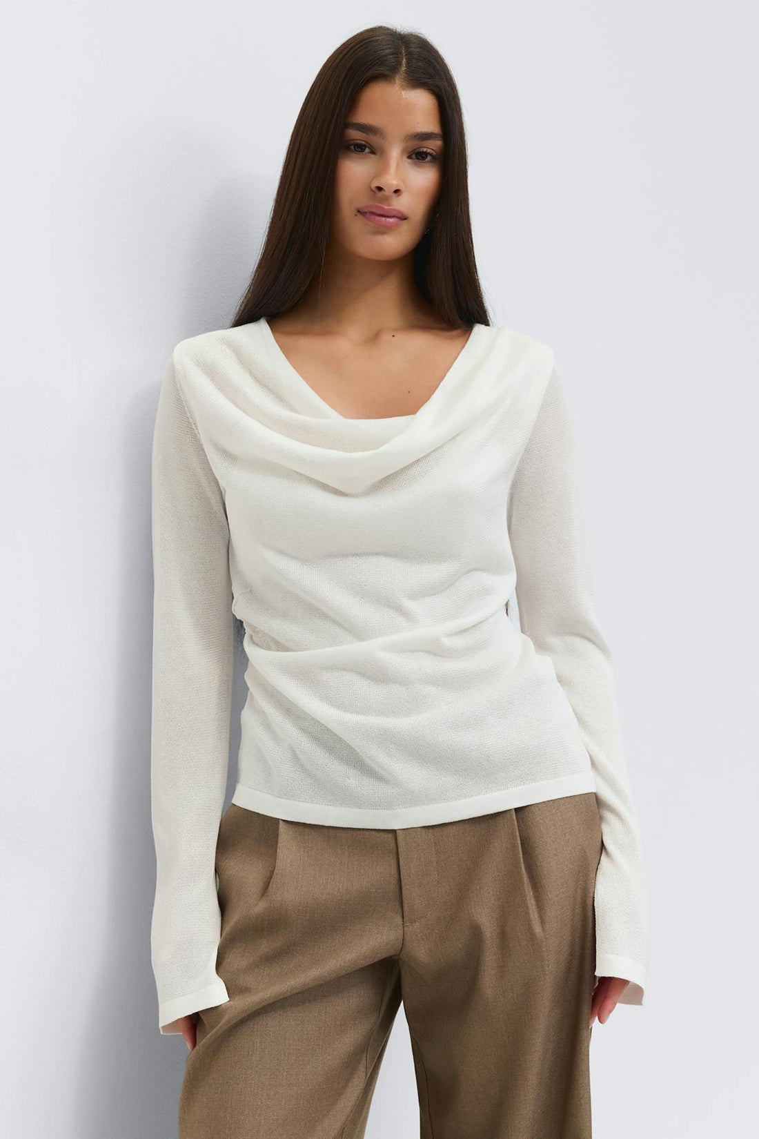 Draped knitted top - Blanc cassé