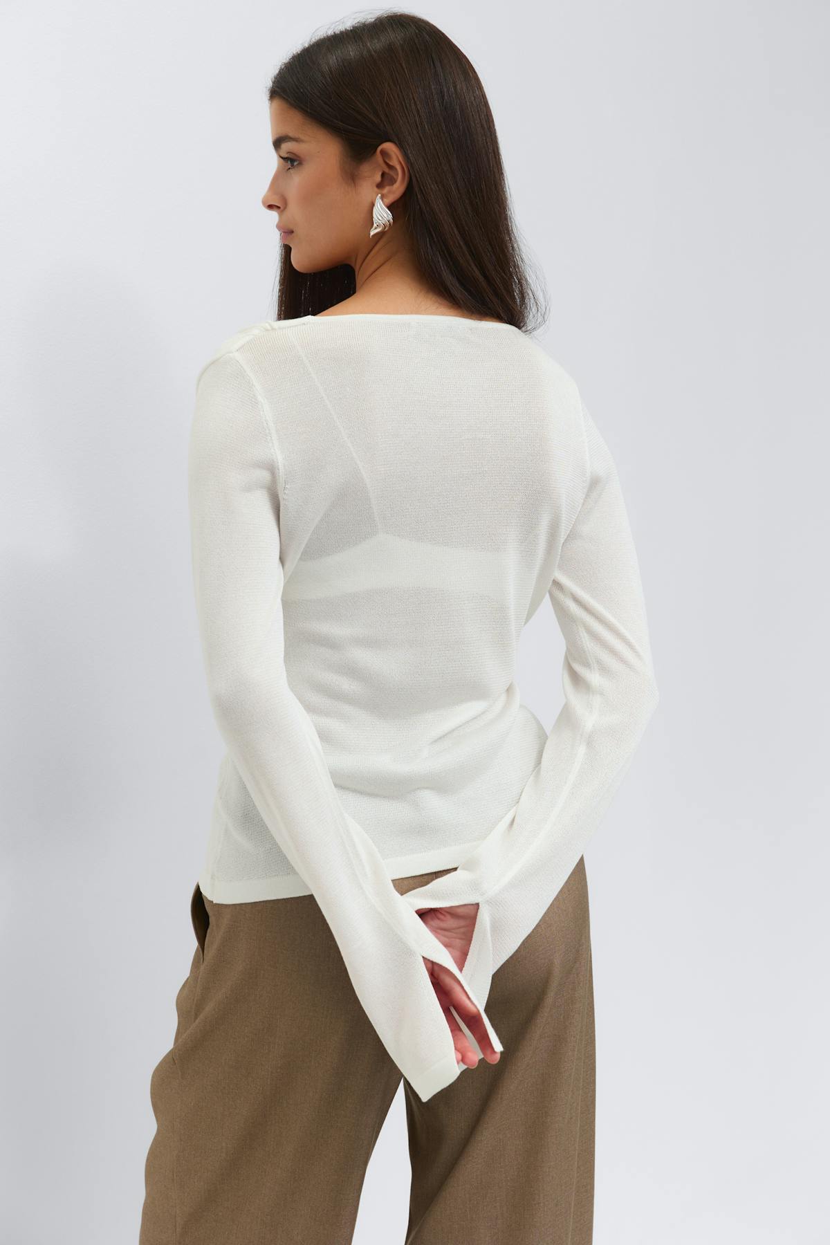 Draped knitted top - Blanc cassé