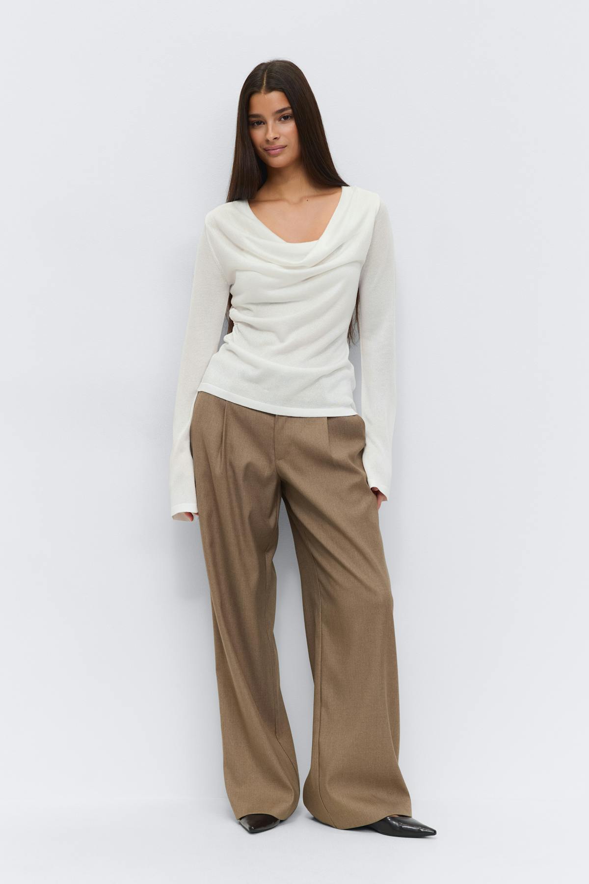 Draped knitted top - Blanc cassé