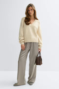 V-neck knitted sweater - Grey melange