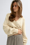 V-neck knitted sweater - Lt grey melange