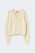 V-neck knitted sweater - Grey melange