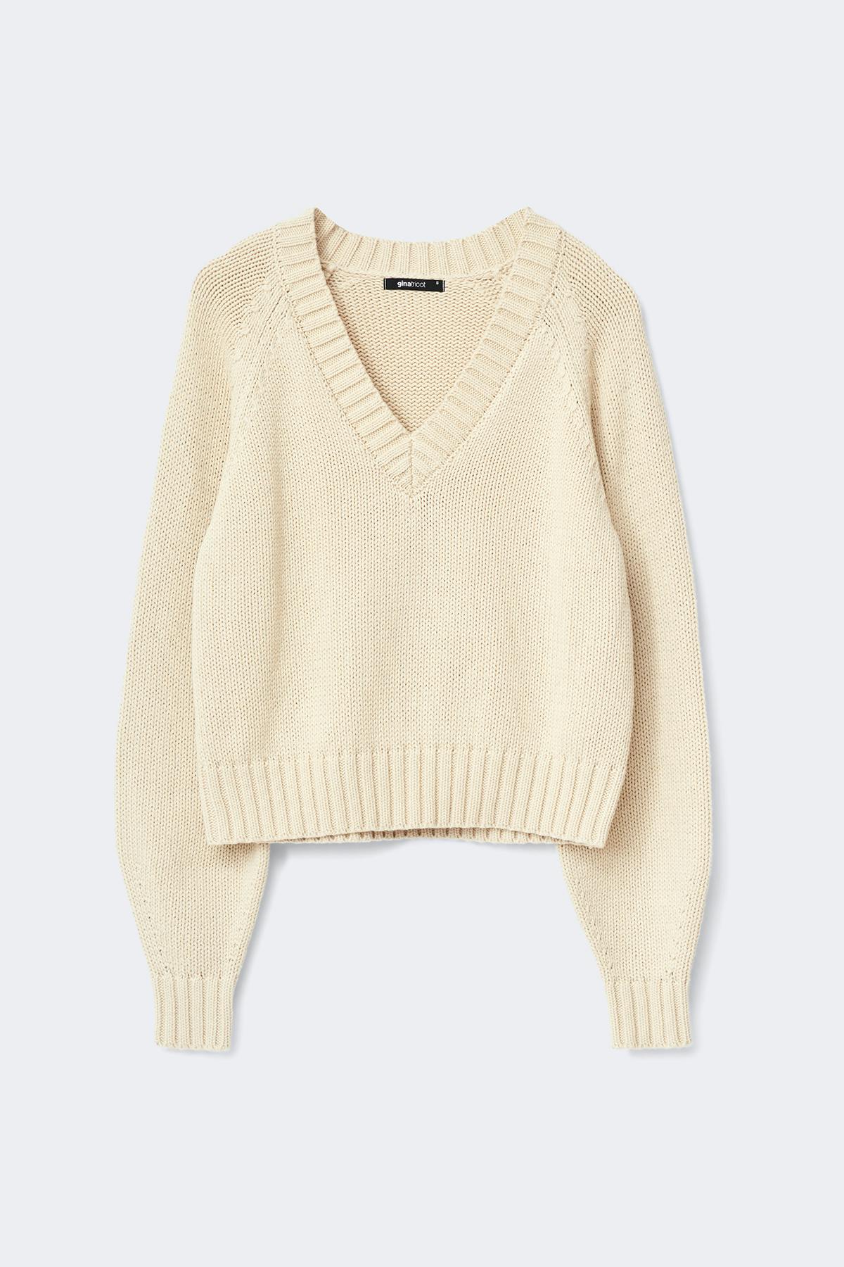 V-neck knitted sweater - Grey melange