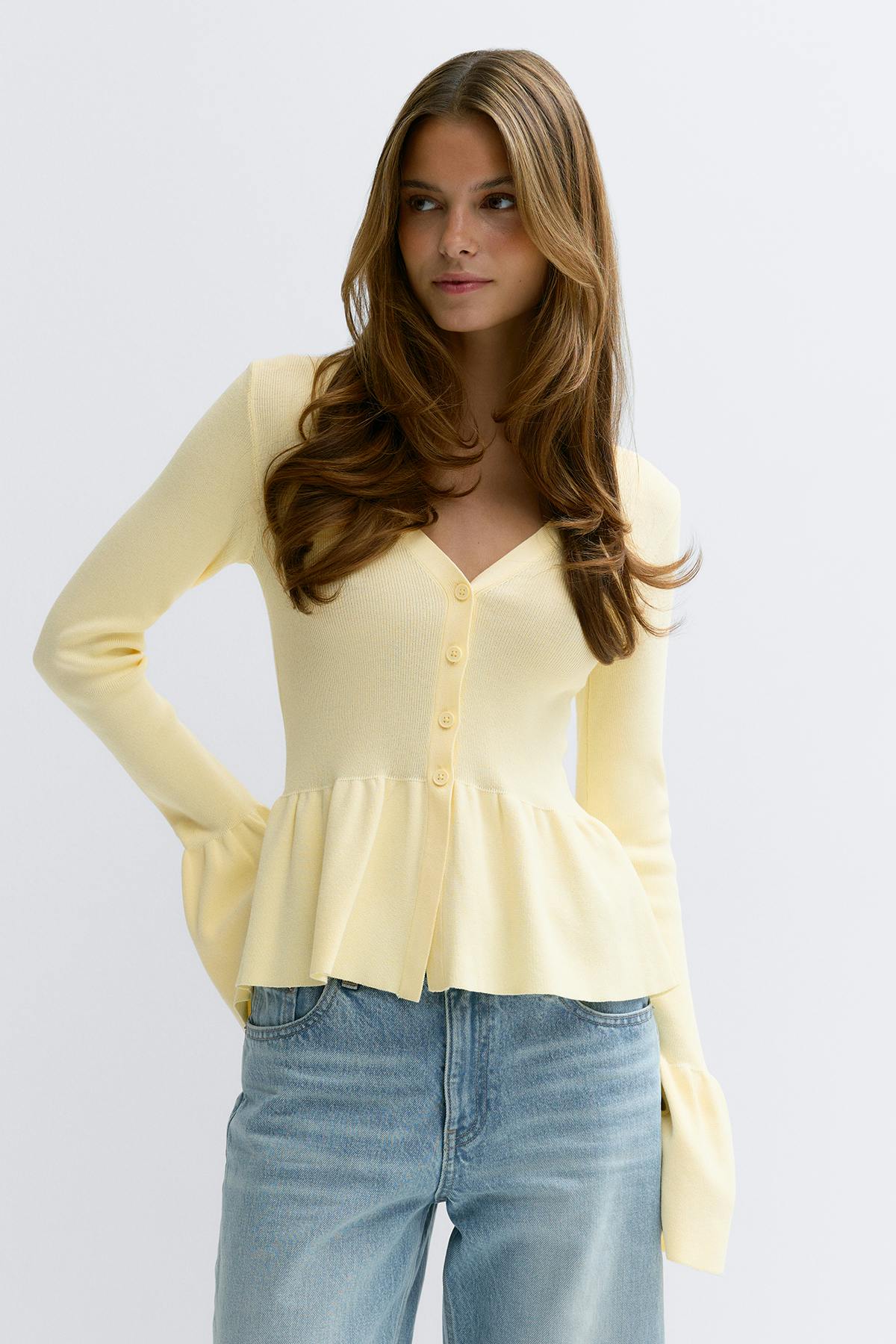 Knitted peplum cardigan - Rouge