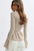 Knitted peplum cardigan - Vanilla yellow